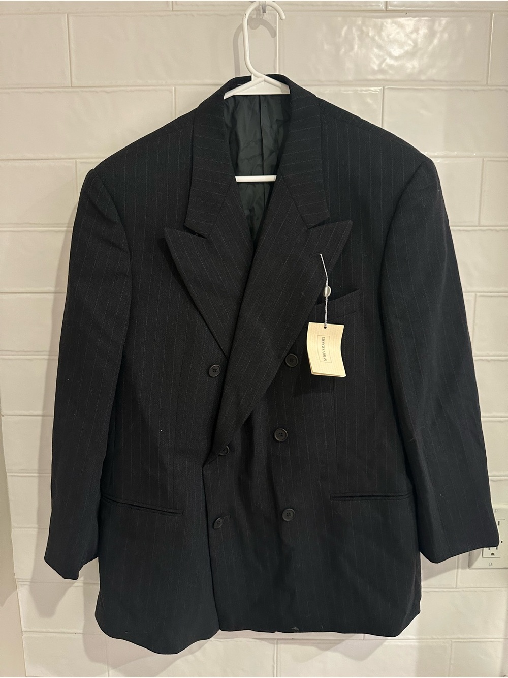 Mani by Giorgio Armani Blazer Men’s Pinstriped Black Double Breasted 42S